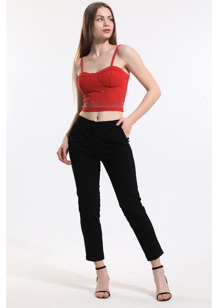 Taş Detaylı Scuba Krep Abiye Büstiyer BUS33438TS Kırmızı fiyatları