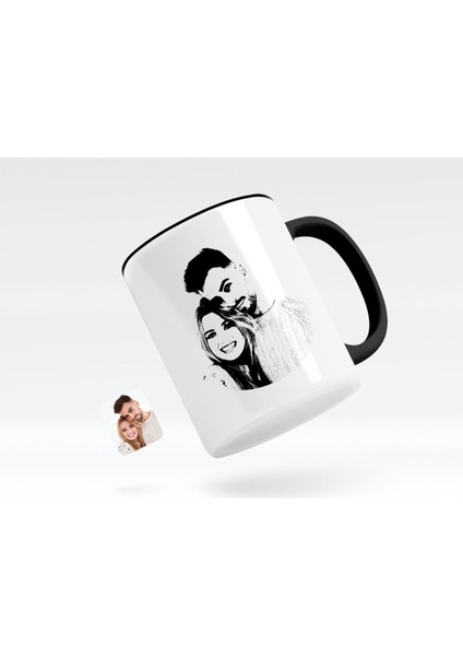 Kişiye Özel Sevgililer Silüet Siyah Kupa Bardak-1