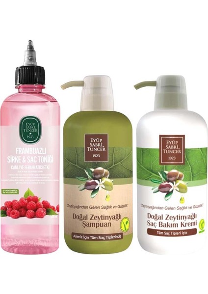 Frambuazlı Sirke & Saç Toniği 500 ml x Zeytinyağlı Saç Krem 600 ml x Zeytinyağlı Şampuan 600 ml