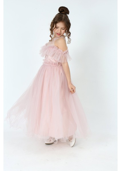 Kız Çocuk Tül Kumaş Işlemeli Astarlı Kolsuz Uzun Gece Parti Mezuniyet Zarif Abiye Elbise modelleri