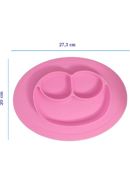 Kaymaz Silikon Mama Tabağı, Silikon Bölmeli Mama Tabağı, Altı Kaymaz Mama Tabak (Gülen Yüz Figürlü)