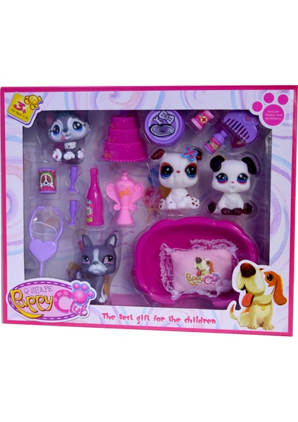 Minişler Littlest Pet Shop Oyuncak 4 Köpek Yatak Yastık Pasta Set