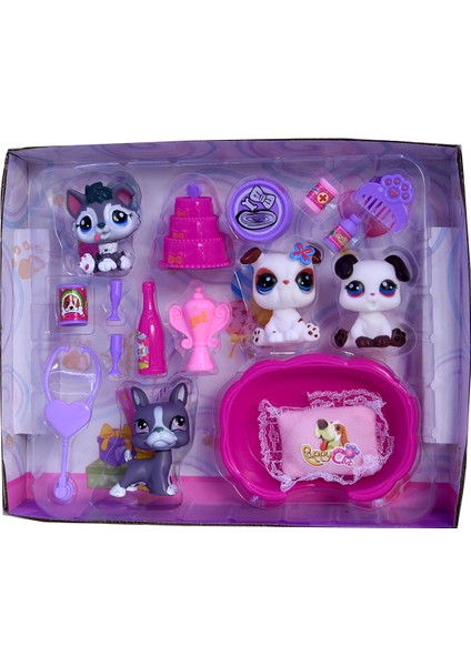 Minişler Littlest Pet Shop Oyuncak 4 Köpek Yatak Yastık Pasta Set