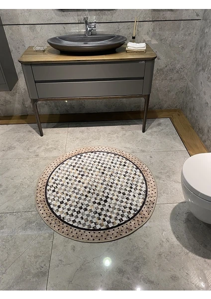 Robert Dama Desen Saçaksız Yuvarlak Banyo Paspası Ebat 100X100