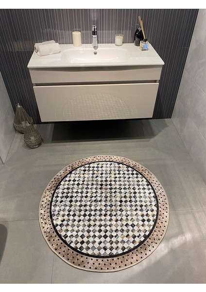 Robert Dama Desen Saçaksız Yuvarlak Banyo Paspası Ebat 100X100