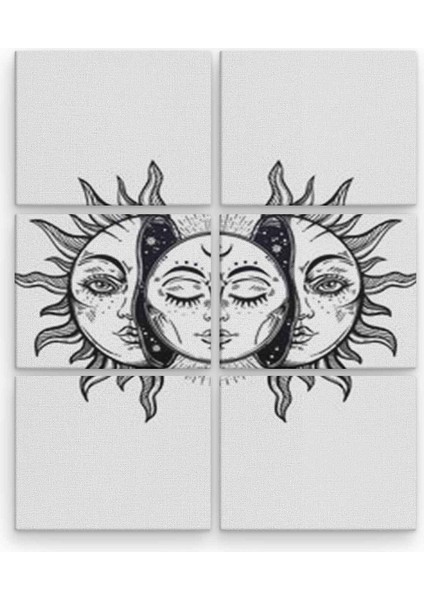 Moon And Sun 6 Parça Ahşap Mdf Tablo NHL3990