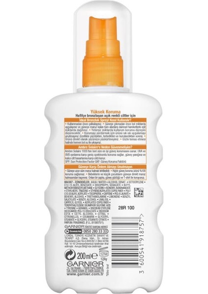 Garnier Ambre Solaire İdeal Bronzluk Sprey GKF30 200ML