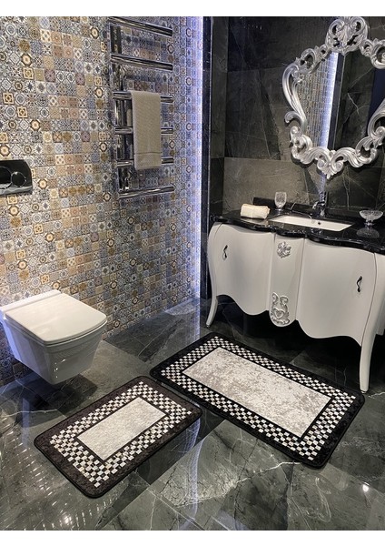 Megan Dama Çerçeve Desen Banyo Paspası 70X160 (70X110-70X50 İkili Takım)