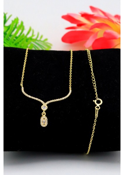 Zirkon Taşlı Sarkıt Gerdanlık Model Gümüş Kolye 201020681