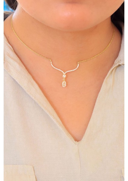 Zirkon Taşlı Sarkıt Gerdanlık Model Gümüş Kolye 201020681 modelleri