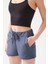 Kadın Antrasit Cepli Beli Lastikli Basic Fit Spor Şort Shorts 1