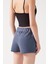Kadın Antrasit Cepli Beli Lastikli Basic Fit Spor Şort Shorts 2