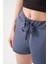 Kadın Antrasit Cepli Beli Lastikli Basic Fit Spor Şort Shorts 5