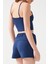Kadın Lacivert Cepli Beli Lastikli Basic Fit Spor Şort Shorts 5