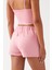 Kadın Pembe Cepli Beli Lastikli Basic Fit Spor Şort Shorts 3