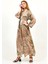 %100 Ipek Kimono Sabahlık Bej Kaftan Almond Blossoms Desenli 2