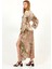 %100 Ipek Kimono Sabahlık Bej Kaftan Almond Blossoms Desenli 4