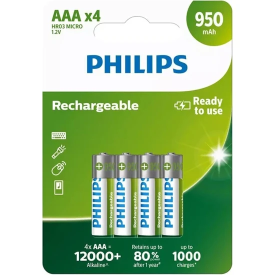 Philips 4lü Şarj Edilebilir AAA İnce Pil 950mah