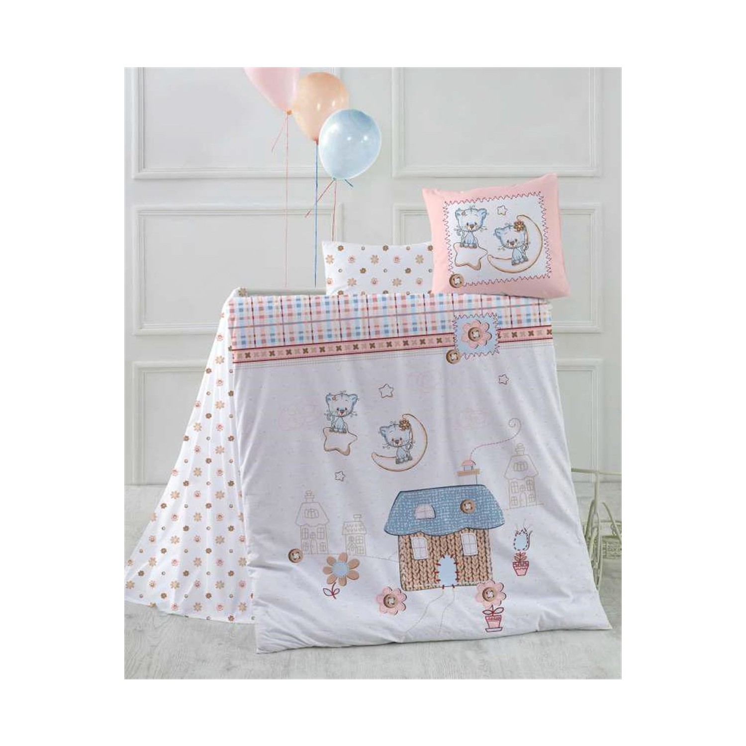 Kristal Bebek Nevresim Takımı Sleepy Cats Somon Fiyatı