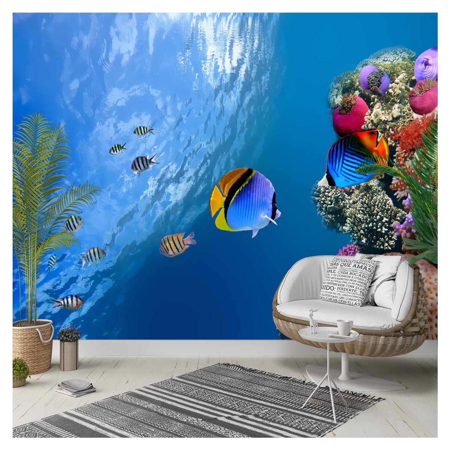 Else Deniz Su Altı Mavi Balıklı 3D Silinebilir Poster Duvar Fiyatı
