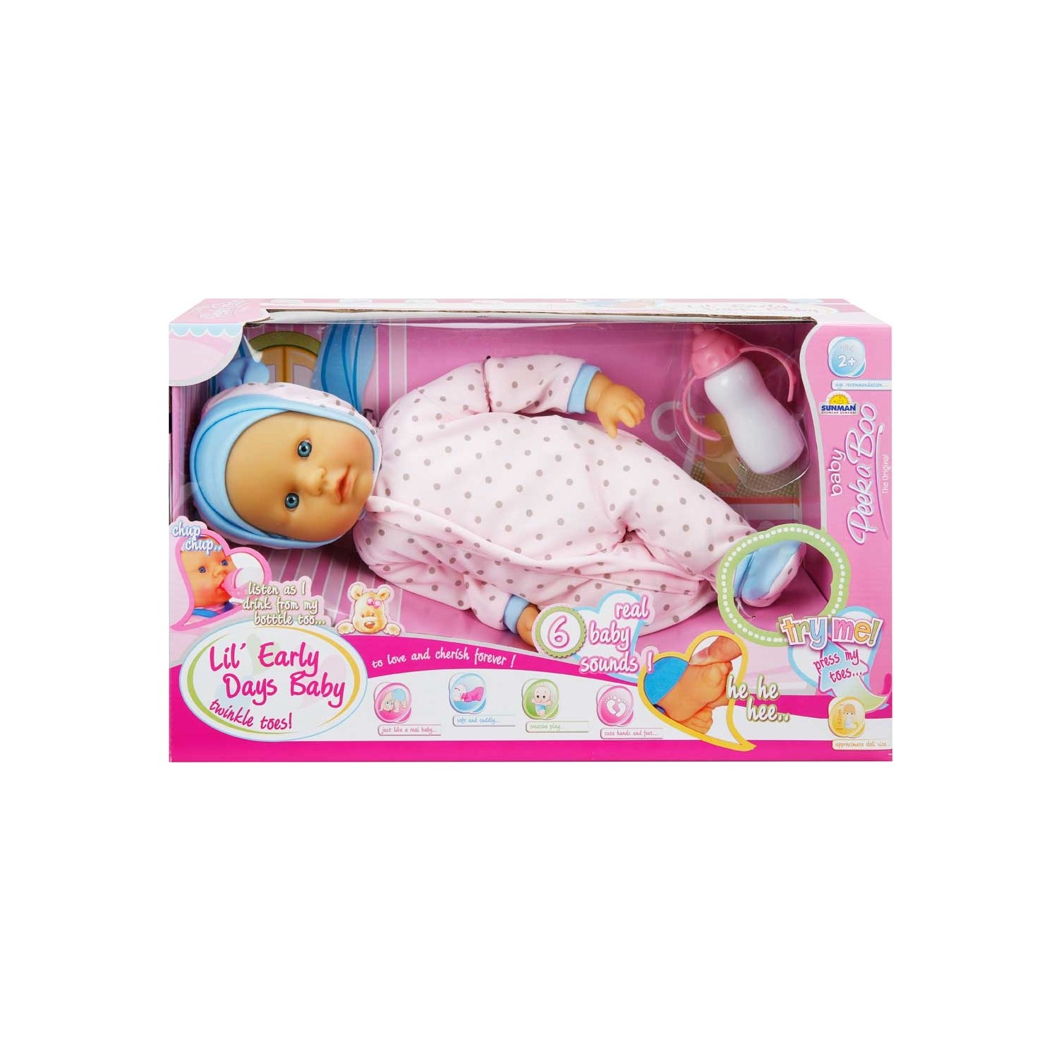 Sunman Peek A Boo 6 Sesli Ağlayan Biberonlu Oyuncak Bebek