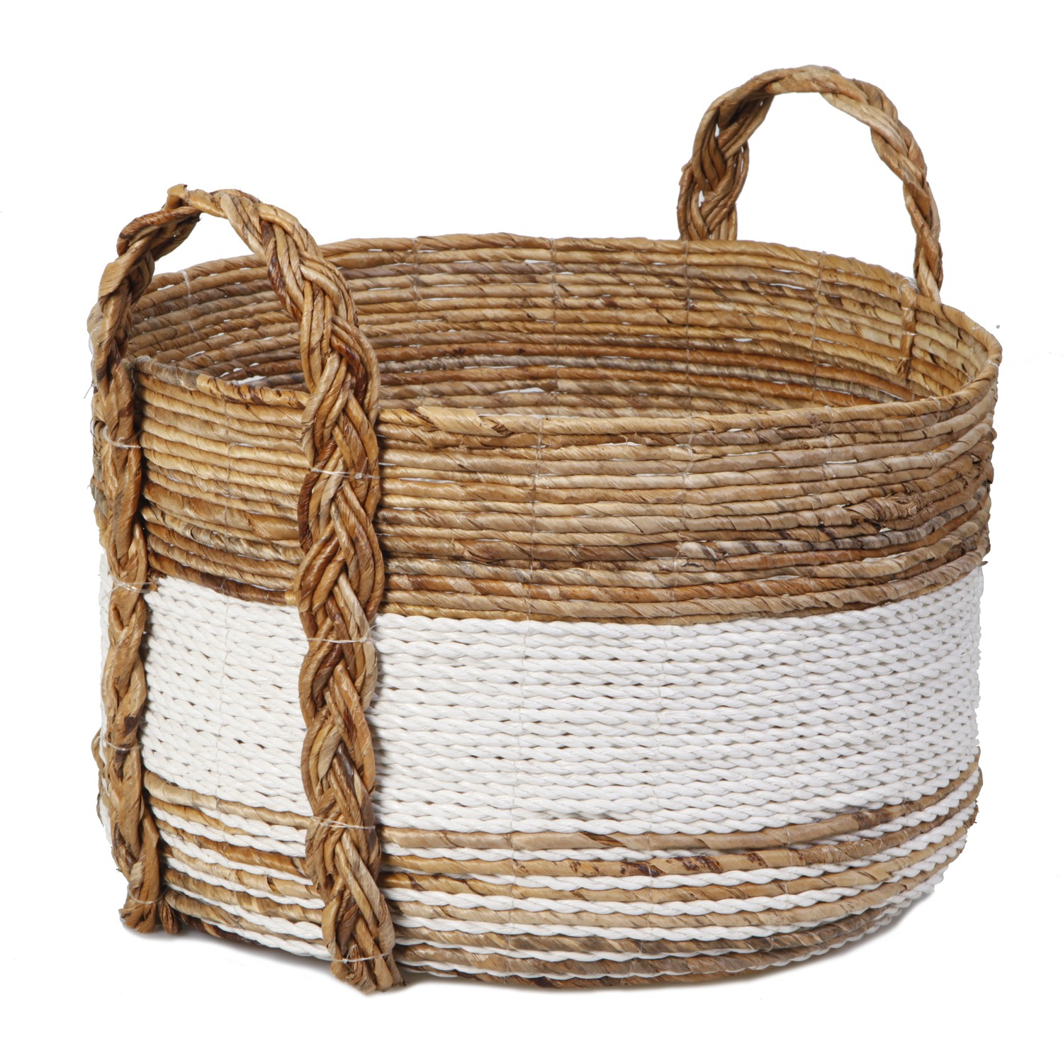 Kanca Ev Muz Kabuğu Örgü Saplı Yuvarlak Sepet Beyaz Natürel Fiyatı