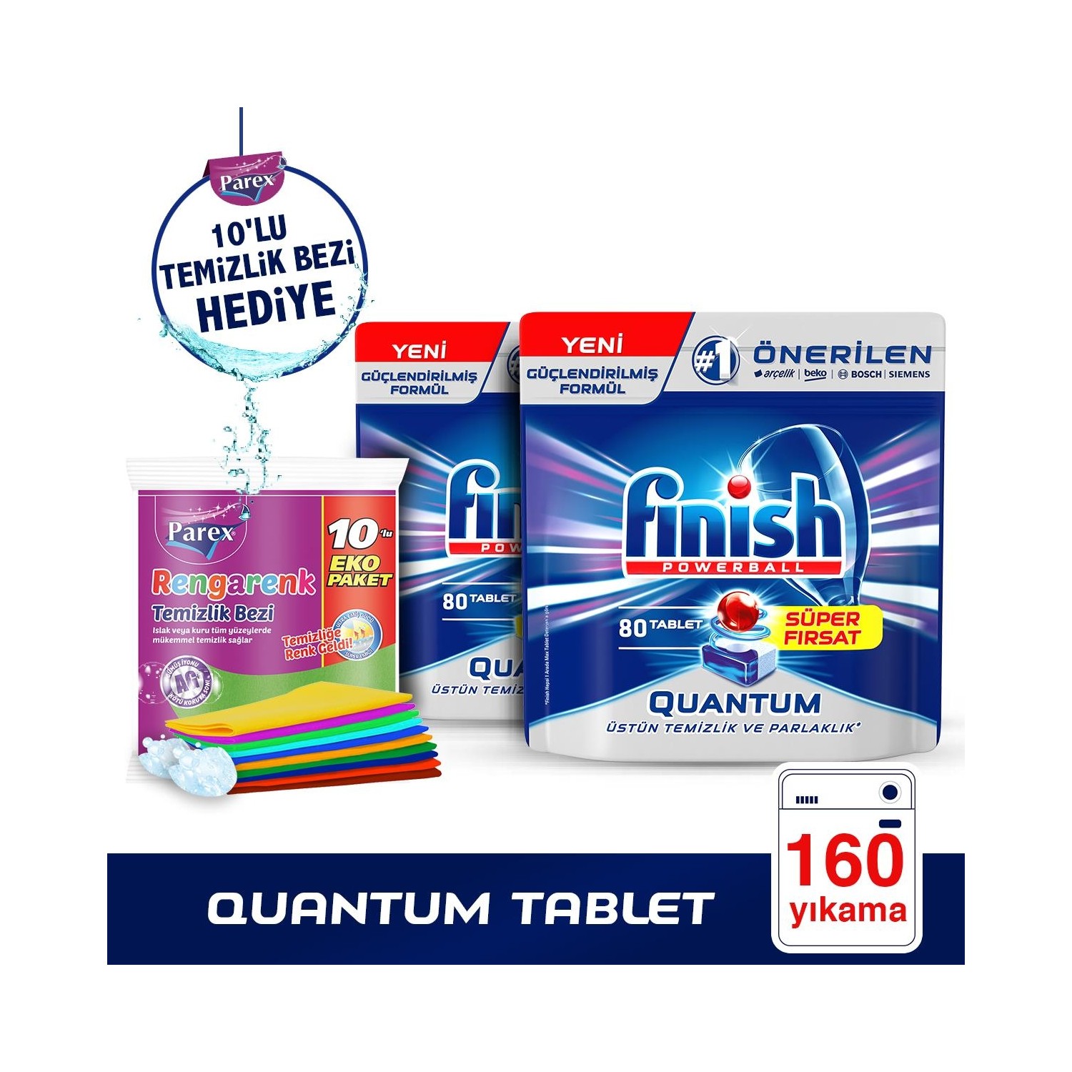 Finish Quantum Tablet 2 X 80'Li + Parex Rengarenk Temizlik Fiyatı