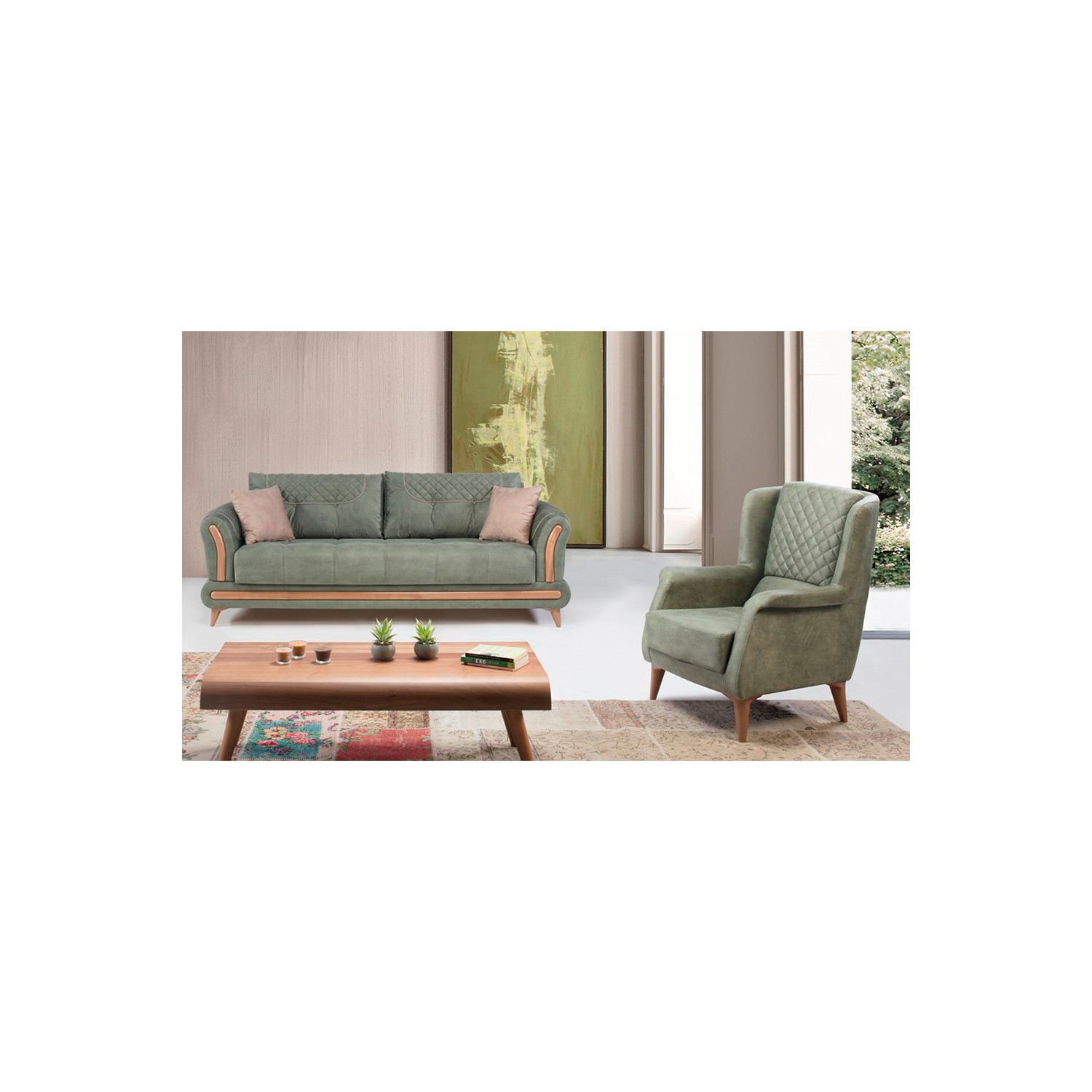 Cadde Yıldız Stil Salon Takımı Yeşil Fiyatı Taksit Seçenekleri