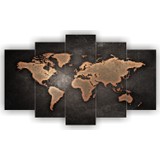 7Renk Dekor Dünya Haritası Dekoratif 5 Parça Mdf Tablo