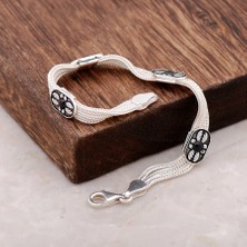 Sümer Telkari Mineli El Yapımı Gümüş Midyat Hasırı Bileklik 2370