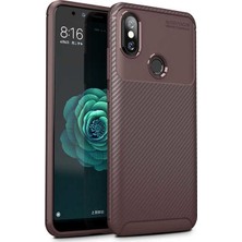 Case 4U Xiaomi Redmi Note 5 Pro Kılıf Rugged Armor Karbon Desenli Lüx Negro Silikon Arka Kapak Kahverengi