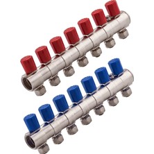 Kas 1" Vanalı Kollektör 4 Delikli (PN 10) (KIRMIZI - MAVİ) 1 TAKIM