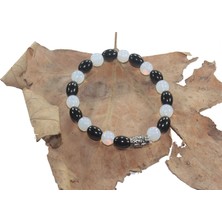 Rd Ekoavm Siyah Oniks Beyaz Kuars Doğal Taş Bay Bayan Bileklik Rde330035