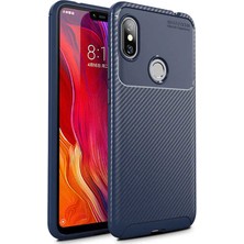 Case 4U Xiaomi Redmi Note 6 Pro Kılıf Rugged Armor Karbon Desenli Lüx Negro Silikon Arka Kapak Lacivert