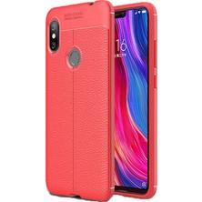 Case 4U Xiaomi Redmi Note 6 Pro Kılıf Rugan Armor Deri Görünümlü Yüksek Kalite Silikon Niss Silikon Arka Kapak - Kırmızı