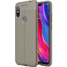 Case 4U Xiaomi Redmi Note 6 Pro Uyumlu Kılıf Darbeye Dayanlıklı Deri Görünümlü Niss Silikon Arka Kapak Gri