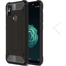 Case 4U Xiaomi Mi A2 Lite Kılıf Çift Katmanlı Zırh Koruma Silikon Arka Kapak - Tank - Siyah