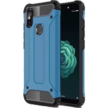 Case 4U Xiaomi Mi A2 Lite Kılıf Çift Katmanlı Zırh Koruma Silikon Arka Kapak - Tank - Mavi