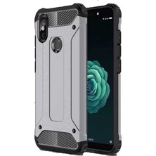 Case 4U Xiaomi Mi A2 Lite Kılıf Çift Katmanlı Zırh Koruma Silikon Arka Kapak - Tank - Gümüş