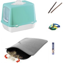 Petfony Kapalı Kedi Tuvaleti 50x40x36cm, Elekli Kedi Tuvalet Önü Paspası 30x45 cm, Catnip, Tasma ve Ödül