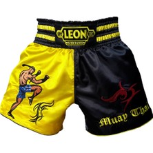 Leon Warrior Profesyonel Muay Thai ve Kick Boks Şortu Sarı Siyah Renkli BYL1005