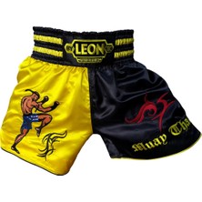 Leon Warrior Profesyonel Muay Thai ve Kick Boks Şortu Sarı Siyah Renkli BYL1005