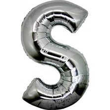 Balonpark Harf Folyo Balon S Harfi Büyük Boy Balon Gümüş/Gri 100CM