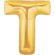 Balonpark Harf Folyo Balon T Harfi Büyük Boy Balon Altın Sarısı /Dore 100CM