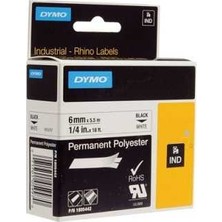 Dymo Rhinopro Sabitpolyester Şerit 6Mmx5.5M Beyaz/Siyah 1805442