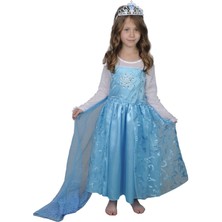Butikhappykids Kız Çocuk Prenses Elsa Kostümü Uzun Pelerinli Model Ve Taç