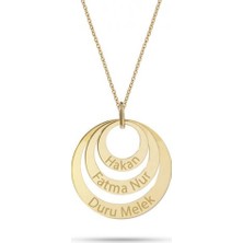 Harem Altın 14 Ayar Altın Yuvarlak Üç İsim Kolye - Ad40