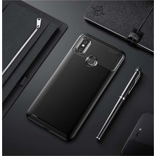 Case 4U Xiaomi Mi Max 3 Kılıf Karbon Desenli Sert Silikon Arka Kapak - Negro - Siyah