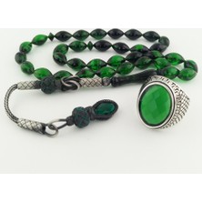 Takıhan  925 Ayar Gümüş Yüzük ve Ateş Kehribar Tesbih Kombin Model - 2