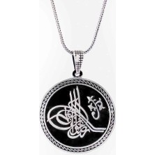 Takıhan  925 Ayar Gümüş Osmanlı Tuğralı Büyük Erkek Kolye